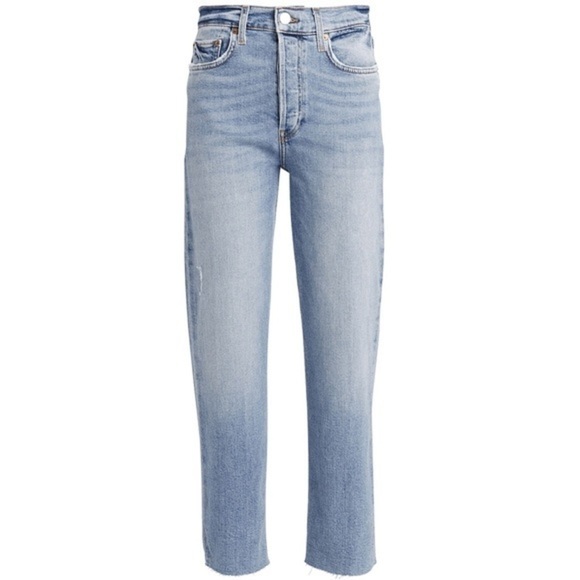 RE/DONE High Rise Stove Pipe Jeans in Light Stone Straight Crop - Picture 5 of 13